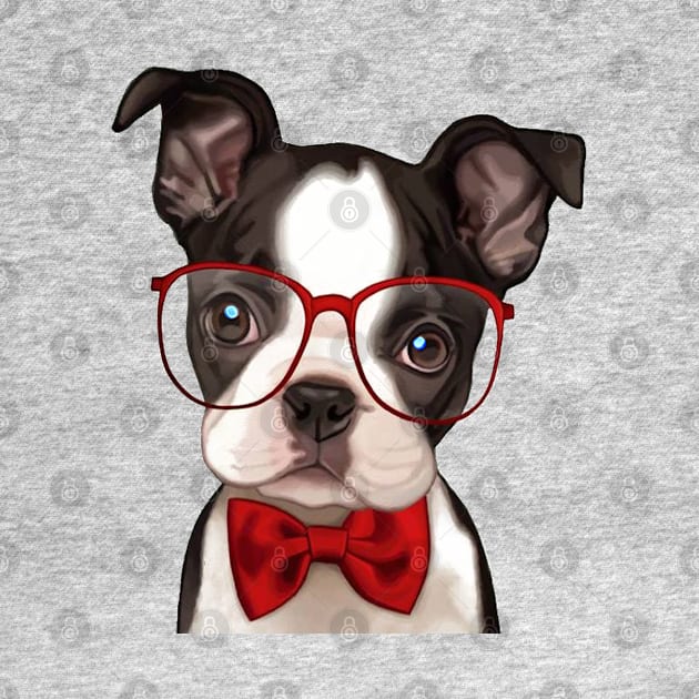 Boxer Puppy wearing Red Glasses and Bow Tie by tfortwo